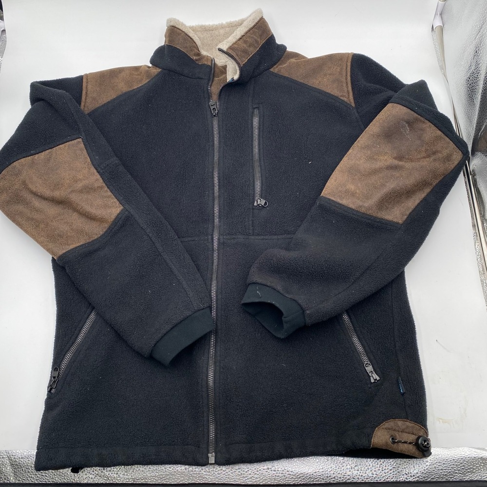 Kuhl Mens Revel Zip Fleece Jacket Black Brown Faux Suede Trim Size Medium Spot